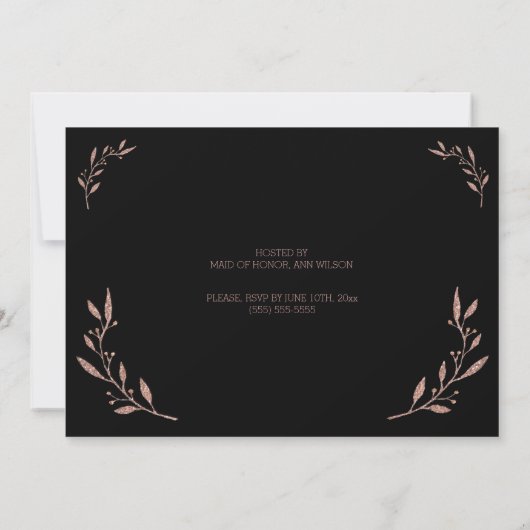 Roze Goud Folie Meisjes Avond Uitnodigingen Zwart (Achterkant)