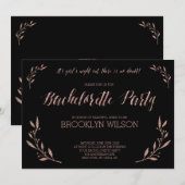 Roze Goud Folie Meisjes Avond Uitnodigingen Zwart (Voorkant / Achterkant)