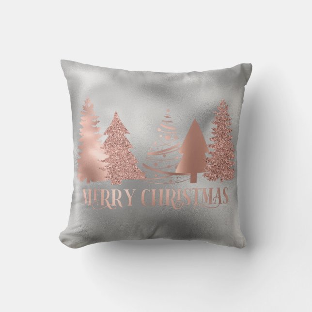 Roze Goud Folie Metallic Kerstboom Kussen (Voorkant)