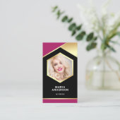 Roze Goud Folie Model Actrice QR Code Foto Visitekaartje (Staand voorkant)