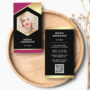 Roze Goud Folie Model Actrice QR Code Foto Visitekaartje