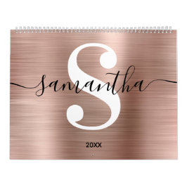 Roze Goud Folie Moderne Monogram Foto Kalender