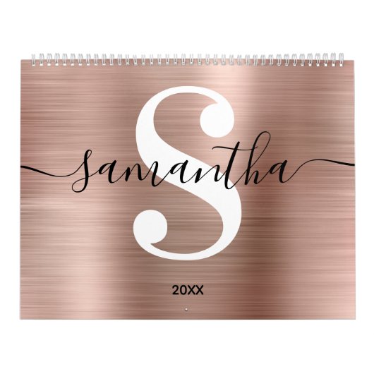 Roze Goud Folie Moderne Monogram Foto Kalender (Hoes)