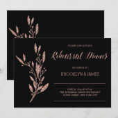 Roze Goud Folie Oefen Uitnodigingen Bloem Zwart (Voorkant / Achterkant)