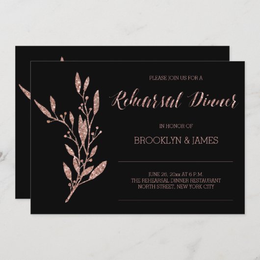 Roze Goud Folie Oefen Uitnodigingen Bloem Zwart (Voorkant / Achterkant)