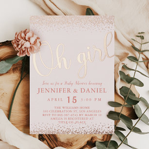 Roze Goud Folie Oh Meisje Confetti Elegantie Uitnodiging