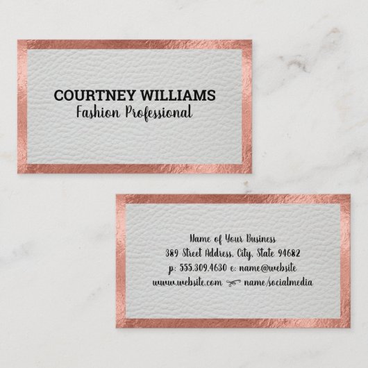 Roze Goud Folie Rand | Leren Visitekaartje (Voorkant / Achterkant)