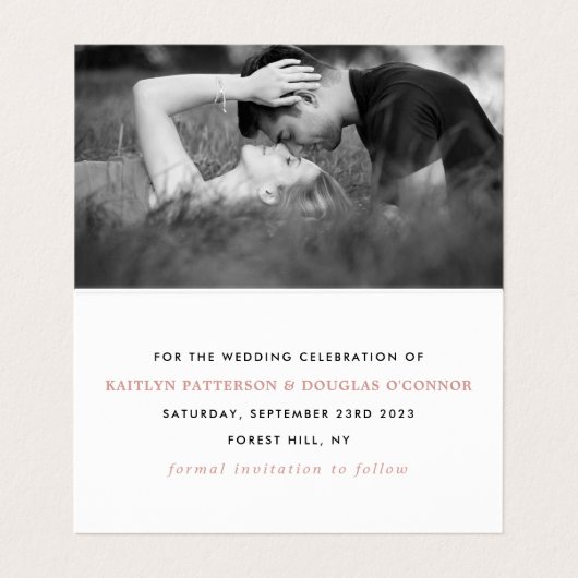 Roze Goud Folie Script Foto Save The Date Kaart Visitekaartje (Binnenkant ongevouwen)