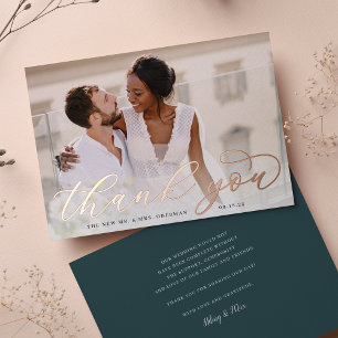Roze Goud Folie Script Trouwfoto Bedankkaart Uitnodiging