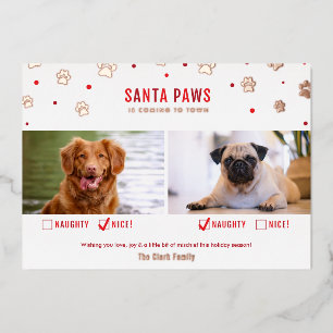 Roze Goud Folie Stout of Braaf Twee Honden Foto Ka Feestdagenkaart