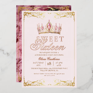 Roze Goud Folie Sweet 16 Glitter Verjaardag Uitnodiging