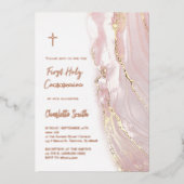 roze goud folie tekst Eerste Communie Uitnodiging (Voorkant)