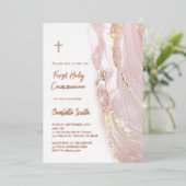 roze goud folie tekst Eerste Communie Uitnodiging (Staand Voorkant)