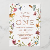 Roze Goud Folie Wilde Bloem Thema Meisje 1e Verjaa Folie Uitnodiging (Voorkant)