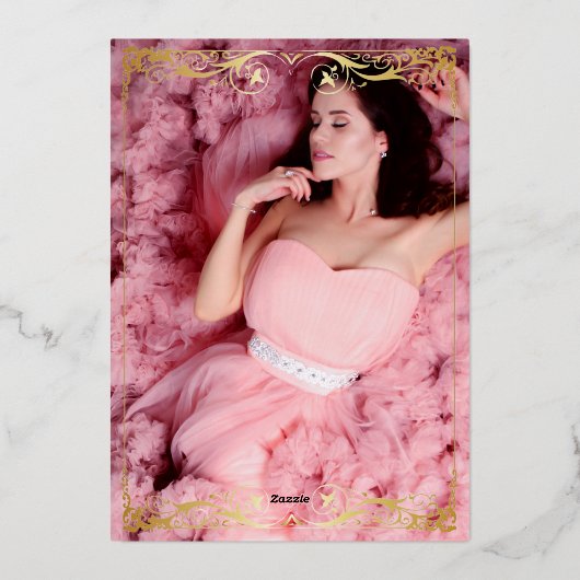 Roze Goud Folie Zoete 16 Elegante Verjaardag Folie Uitnodiging (Achterkant)