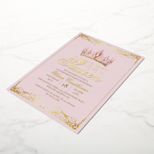 Roze Goud Folie Zoete 16 Elegante Verjaardag Folie Uitnodiging (Gedraaid)