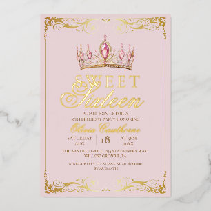 Roze Goud Folie Zoete 16 Elegante Verjaardag Uitnodiging