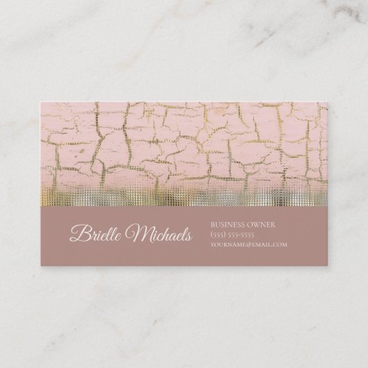Roze Goud Gebarsten Verf Design Visitekaartje (Voorkant)
