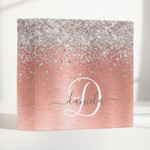 Roze Goud Geborsteld Metaal Glitter Monogram Naam