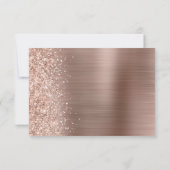Roze Goud Geborsteld Metaal Glitter Script Bruilof RSVP Kaartje (Achterkant)