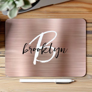 Roze Goud Geborsteld Metaal Zwart Wit Monogram Muismat