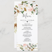Roze Goud Geometrische en Witte Magnolia Flora Menu (Voorkant / Achterkant)