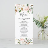 Roze Goud Geometrische en Witte Magnolia Flora Menu (Staand voorkant)