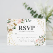 Roze Goud Geometrische en Witte Magnolia Flora RSVP Kaartje (Staand voorkant)