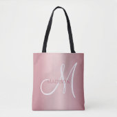Roze Goud Gepersonaliseerd Monogram Tote Bag (Voorkant)