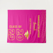 Roze & Goud Gepersonaliseerde Graduation Party Cus Wandkleed (Voorkant (horizontaal))
