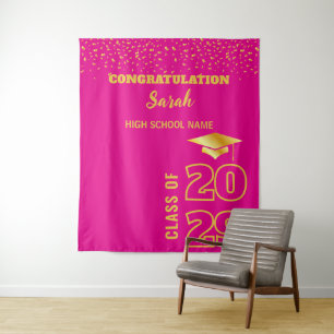 Roze & Goud Gepersonaliseerde Graduation Party Cus Wandkleed