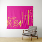 Roze & Goud Gepersonaliseerde Graduation Party Cus Wandkleed (In Situ (horizontaal))