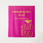 Roze & Goud Gepersonaliseerde Graduation Party Cus Wandkleed (Voorkant)