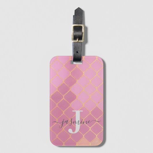 Roze Goud Gepersonaliseerde Meisjes Bagagelabel (Voorkant (verticaal))