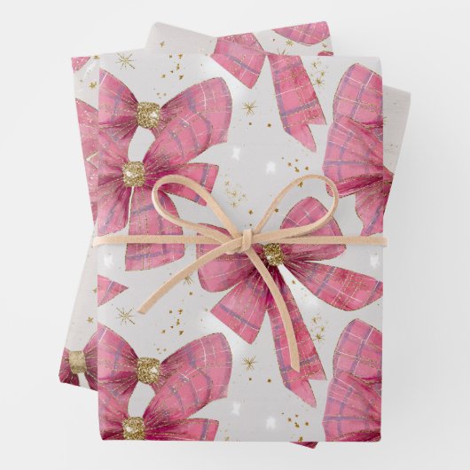 Roze Goud Geplaagd Bogen Kerst Inpakpapier Vel (In situ)