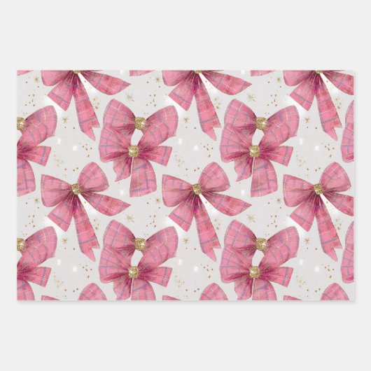 Roze Goud Geplaagd Bogen Kerst Inpakpapier Vel (Voorkant)