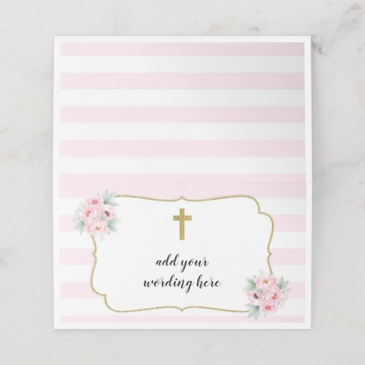 Roze & Goud Gestreepte Bloemen Modern Religieus Plaatskaartje (Buitenkant ongevouwen)