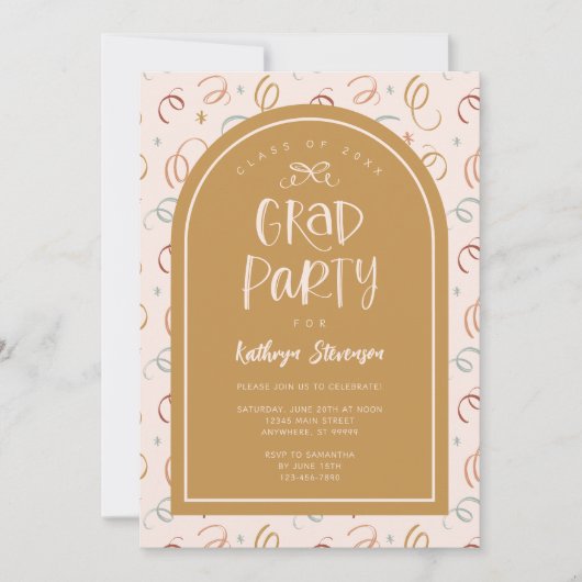 Roze Goud Girly Hand getrokken Confetti Afstudeerd Kaart (Voorkant)