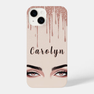 Roze Goud Glam Drip ✨ Vrouwelijke Oog Chic Glans iPhone 14 Hoesje