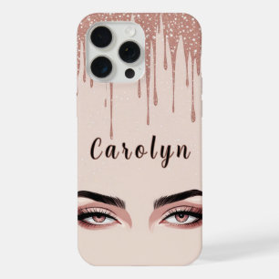 Roze Goud Glam Drip ✨ Vrouwelijke Oog Chic Glans iPhone 15 Pro Max Case