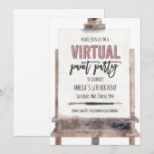 Roze Goud Glam Easel Virtuele Schilderfeest Verjaa Kaart (Voorkant / Achterkant)