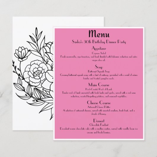 Roze-Goud Glam Feestmenu (Voorkant / Achterkant)
