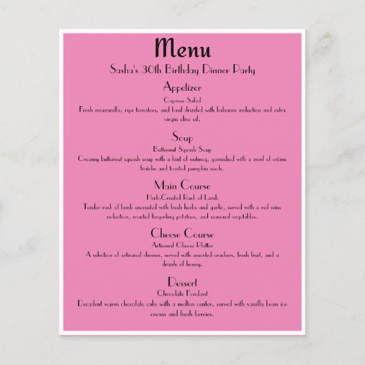 Roze-Goud Glam Feestmenu (Voorkant)