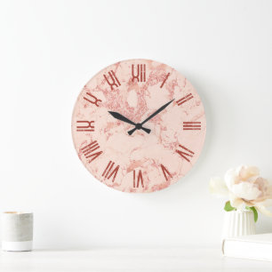 Roze Goud Glam Marmer Retro Grunge Romeinse Cijfer Grote Klok