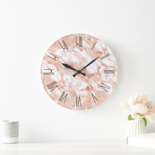 Roze Goud Glam Marmer Retro Romeinse Cijfers Grote Klok