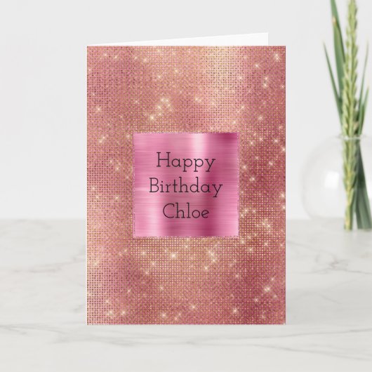 Roze Goud Glam Sparkle Kaart (Voorkant)