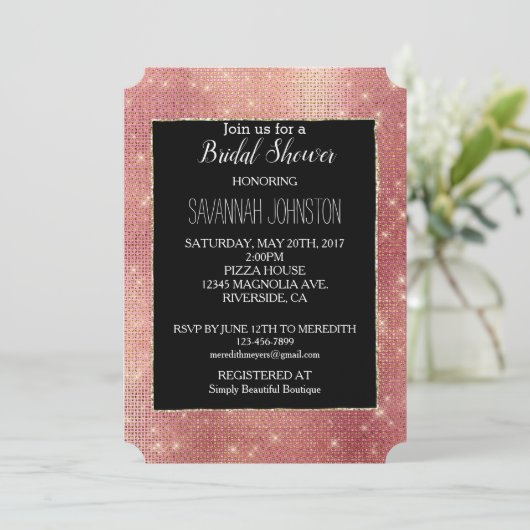 Roze Goud Glam Sparkle Kaart (Staand voorkant)