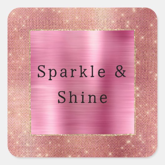 Roze Goud Glam Sparkle Vierkante Sticker (Voorkant)