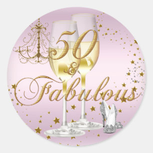 Roze Goud Glans 50 & Fabulous Verjaardagssticker Ronde Sticker