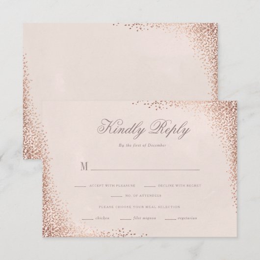 Roze Goud Glans Elegante Bruiloft RSVP Kaartje (Voorkant / Achterkant)
